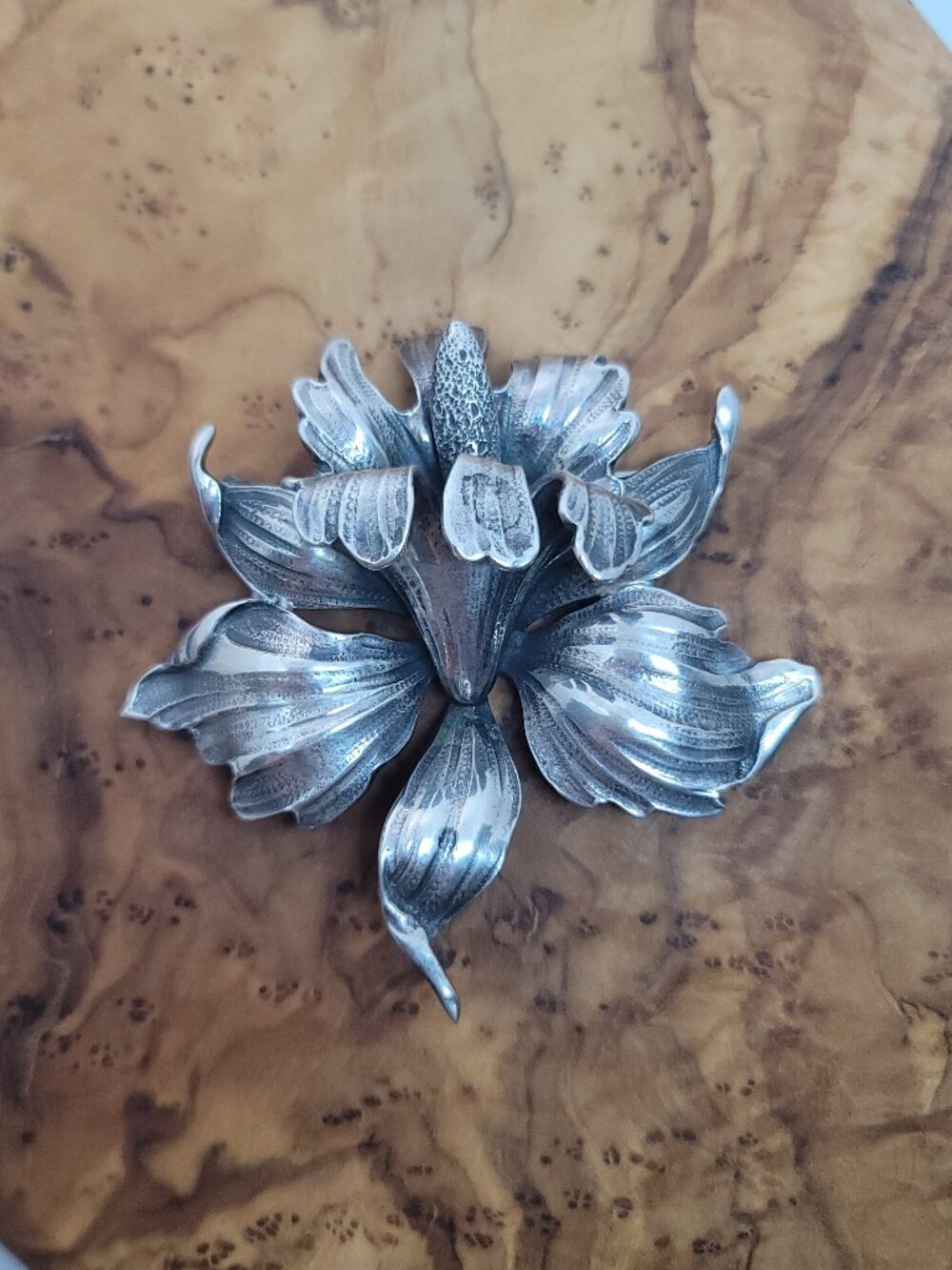 Large, 3D, Vintage Sterling Orchid Brooch by Guglielmo Cini